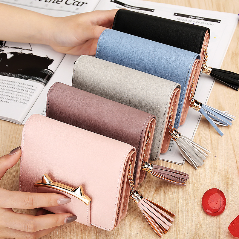 2022 New Women's Wallet Women's Short Distinctive Tassel Zipper Cute Coin Purse Cat Wallet Wallet