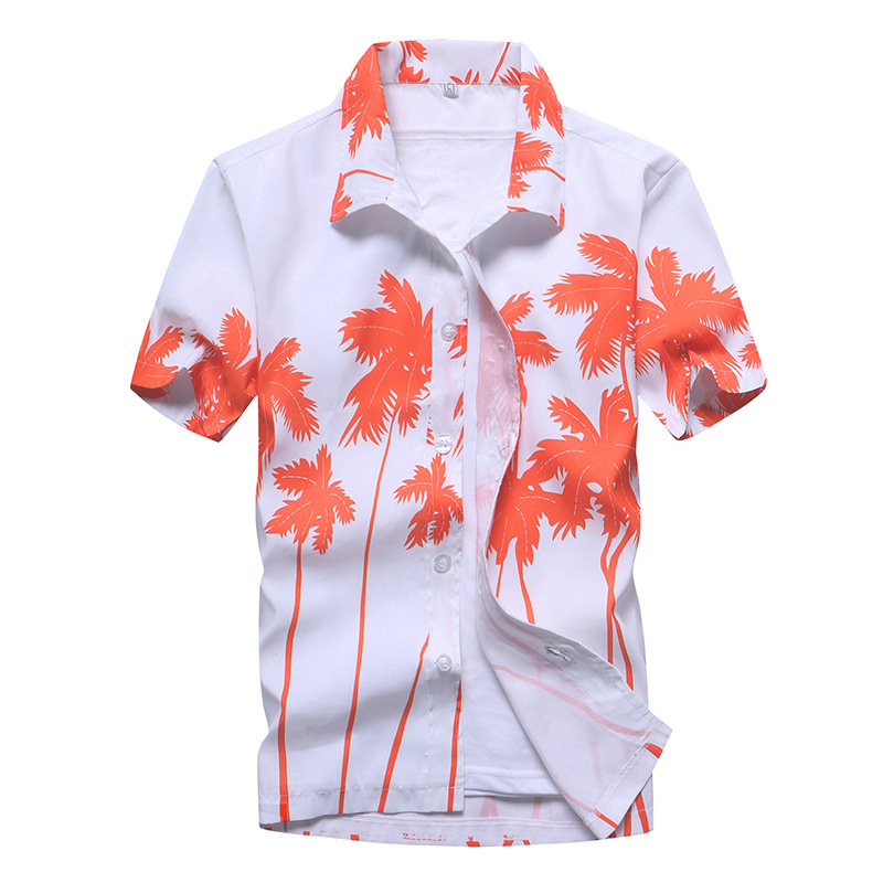Summer Men's Printed Large Size Short-sleeved Shirt Beach Quick-drying Loose Shirt Hawaii Beach Vacation Travel Suit