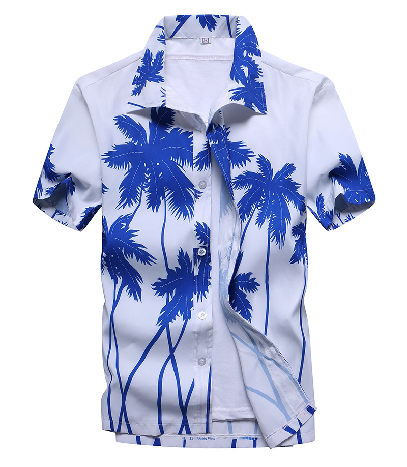 Summer Men's Printed Large Size Short-sleeved Shirt Beach Quick-drying Loose Shirt Hawaii Beach Vacation Travel Suit