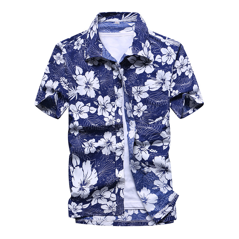 Summer Men's Printed Large Size Short-sleeved Shirt Beach Quick-drying Loose Shirt Hawaii Beach Vacation Travel Suit