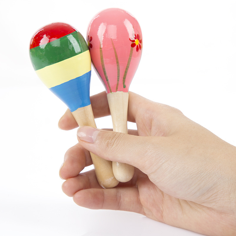 Baby Handheld Educational Toy Orff Musical Instrument Wooden Cartoon Sand Ball Wooden Sand Hammer Exercise Hearing Rattle