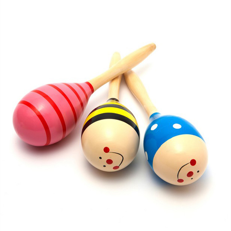 Baby Handheld Educational Toy Orff Musical Instrument Wooden Cartoon Sand Ball Wooden Sand Hammer Exercise Hearing Rattle