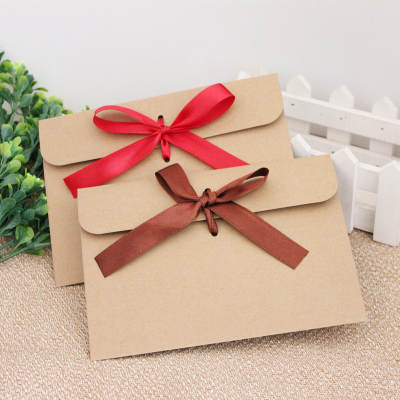 European envelope Kraft paper style vintage greeting card blessing card packaging bag creative bow CD bag wholesale