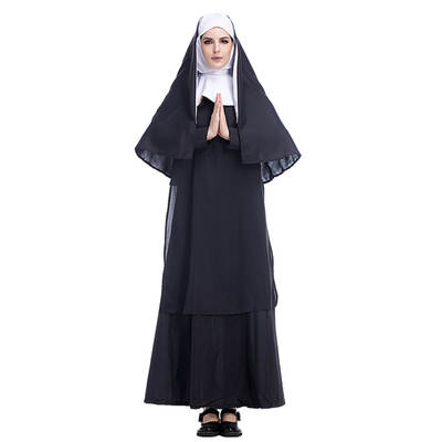 Halloween Costume Amazon Adult Nun Women's Black Robe Clothing European and American Export Role Playing Clothing