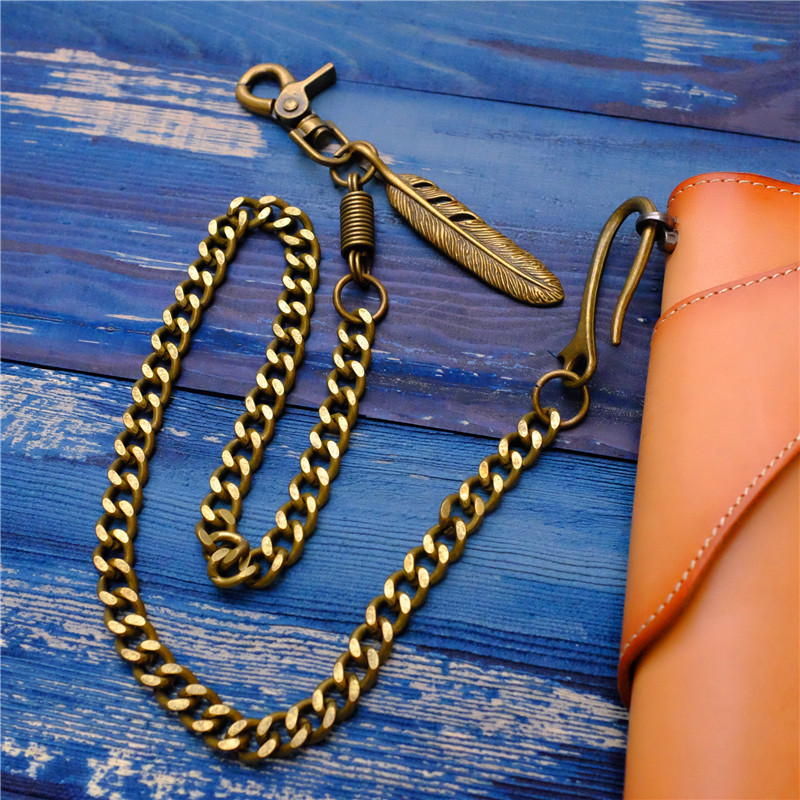 Handmade DIY Creative Antique Copper Pants Chain Waist Hanging Keychain Metal Wallet Chain Feather Wallet Chain Wholesale 