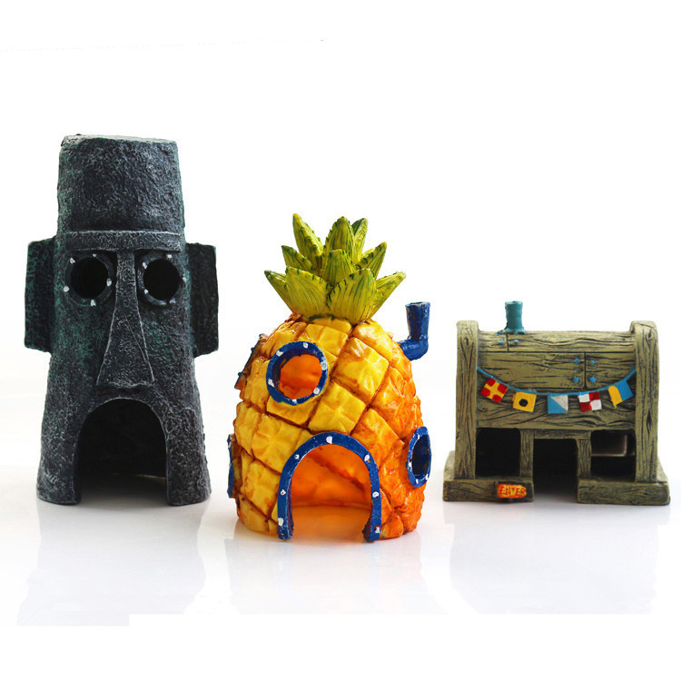 Aquarium Landscape Pineapple House Avoidance Cave Spongebob's Home Fish Tank Landscape Cartoon Ornaments Fish and Shrimp Avoidance House