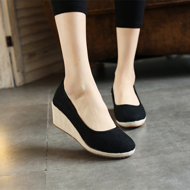 Old Beijing cloth shoes embroidered shoes linen high heel tendon sole pure black white nurse shoes work shoes women's spring and autumn single shoes