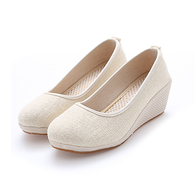 Old Beijing cloth shoes embroidered shoes linen high heel tendon sole pure black white nurse shoes work shoes women's spring and autumn single shoes
