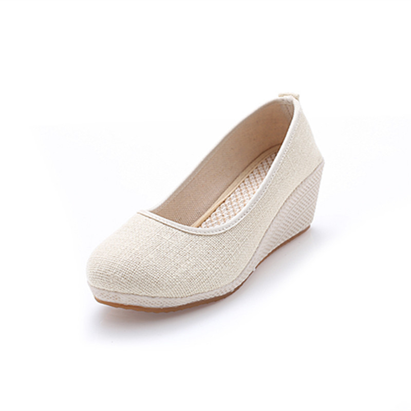 Old Beijing cloth shoes embroidered shoes linen high heel tendon sole pure black white nurse shoes work shoes women's spring and autumn single shoes
