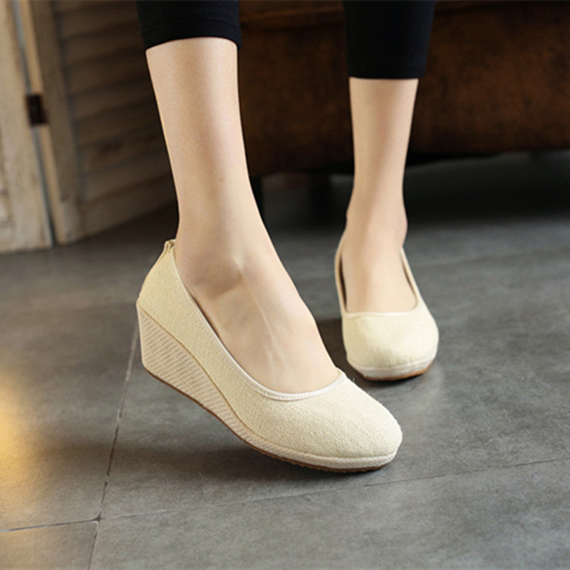 Old Beijing cloth shoes embroidered shoes linen high heel tendon sole pure black white nurse shoes work shoes women's spring and autumn single shoes