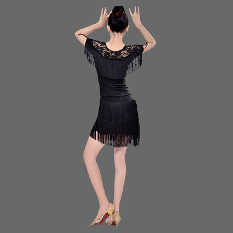 Duoduo Latin Dance Clothing Women's Adult Top Practice Clothes Spring New Short-sleeved Lace Tassel Top Practice Clothes