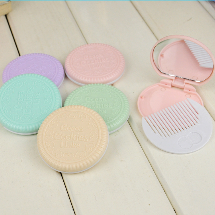 Mini Chocolate Cookie Mirror Comb Sandwich Cosmetic Mirror Portable Folding Mirror Comb Round Portable Mirror Comb