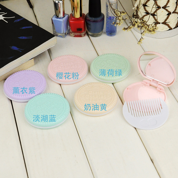 Mini Chocolate Cookie Mirror Comb Sandwich Cosmetic Mirror Portable Folding Mirror Comb Round Portable Mirror Comb