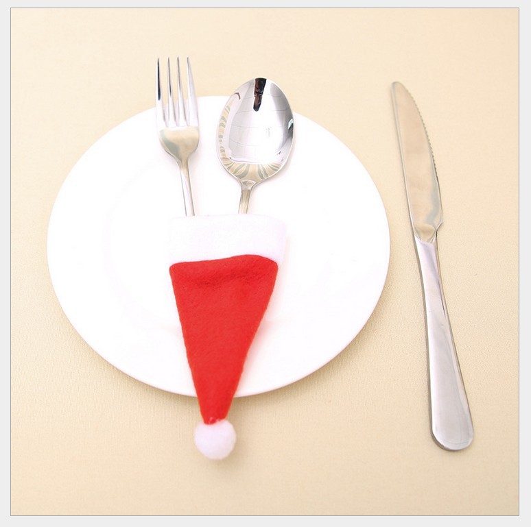 Christmas decorations mini Christmas hat Christmas wine bottle cover hat flannel small hat knife and fork cover