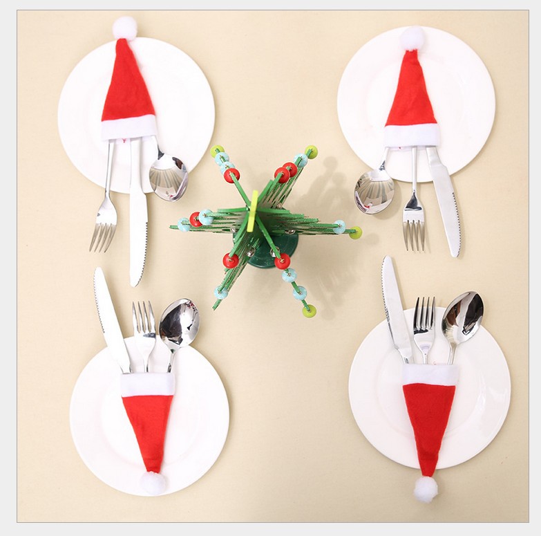 Christmas decorations mini Christmas hat Christmas wine bottle cover hat flannel small hat knife and fork cover