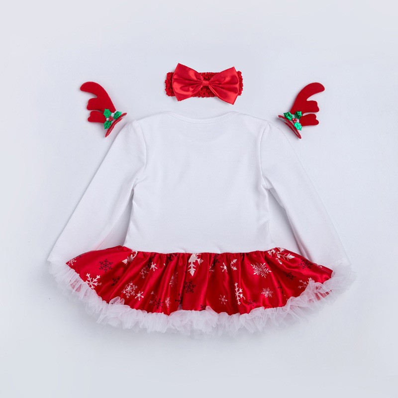 Autumn and winter Christmas big snowflake bag fart skirt girls skirt suit baby long sleeve baby dress four-piece wholesale