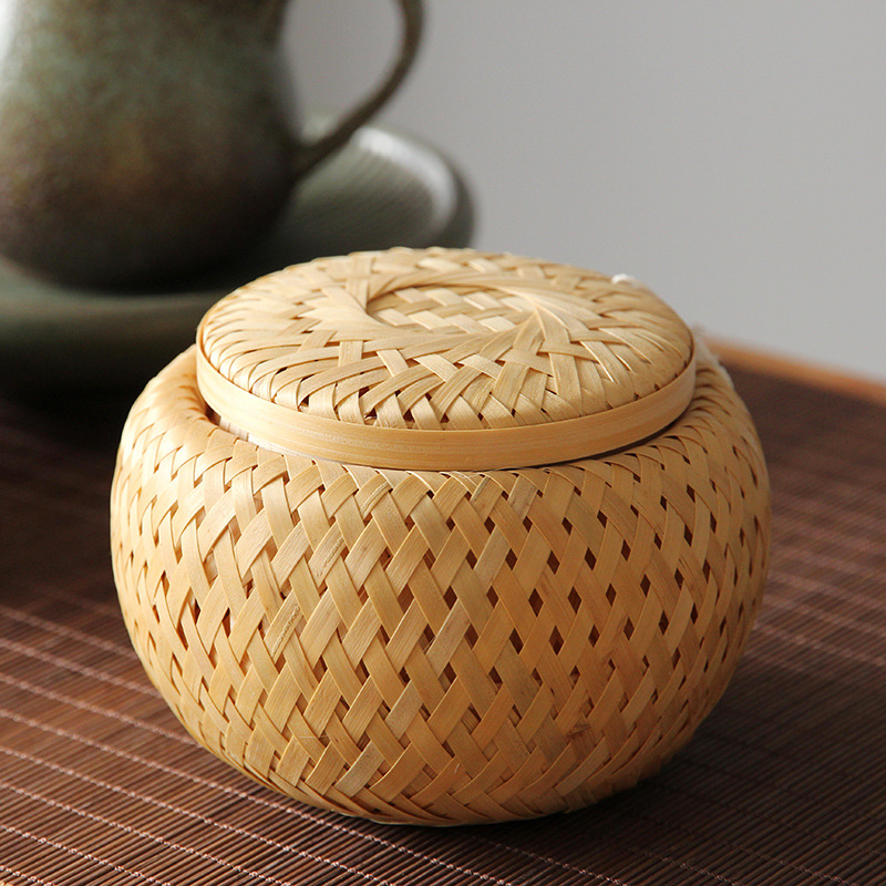 Wholesale handmade bamboo mini tea cans tea box tea gift packaging box bamboo basket go box tea basket tea ceremony match