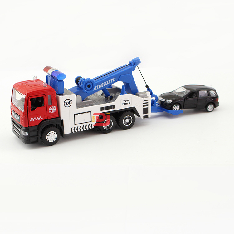 Boxed Jianyuan Traffic Rescue Vehicle Trailer Flat Truck with Trolley Children's Simulation Alloy Car Model