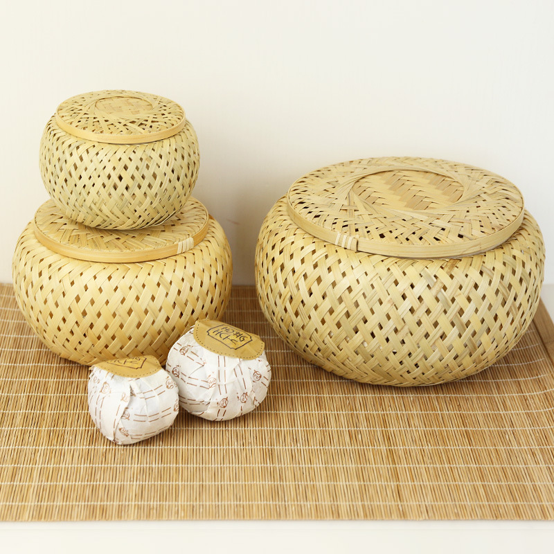 Wholesale handmade bamboo mini tea cans tea box tea gift packaging box bamboo basket go box tea basket tea ceremony match