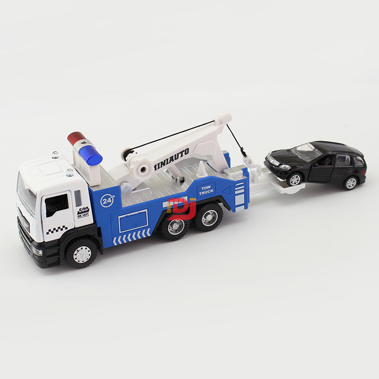 Boxed Jianyuan Traffic Rescue Vehicle Trailer Flat Truck with Trolley Children's Simulation Alloy Car Model