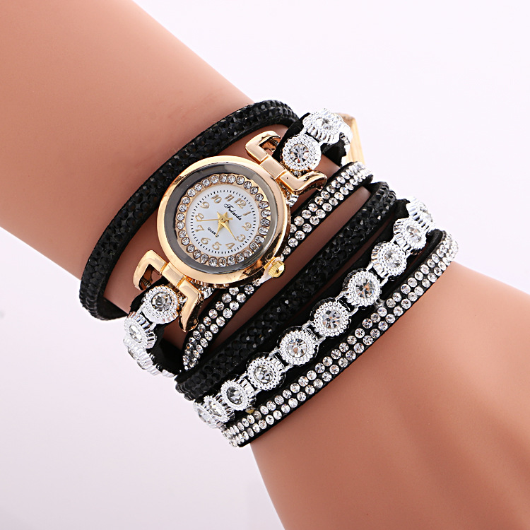 Foreign trade hot-selling alloy diamond ring bracelet watch digital face Korean velvet ladies wrist watch quartz watch