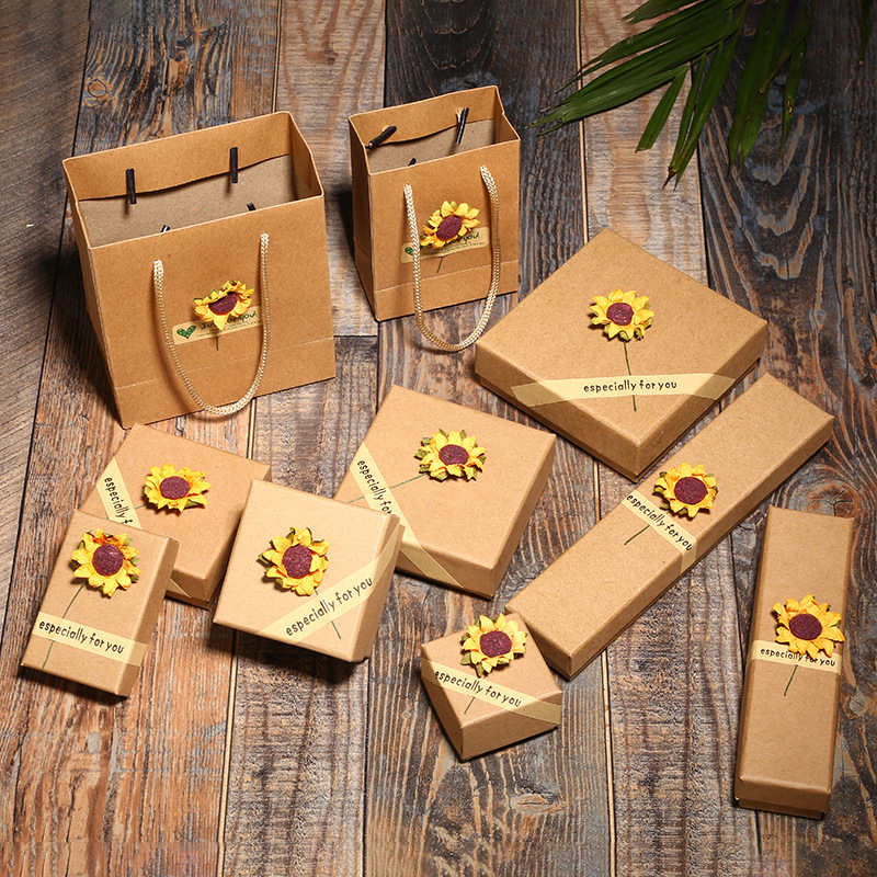 Spot kraft paper sunflower applique ring necklace bracelet jewelry box handmade small gift set box