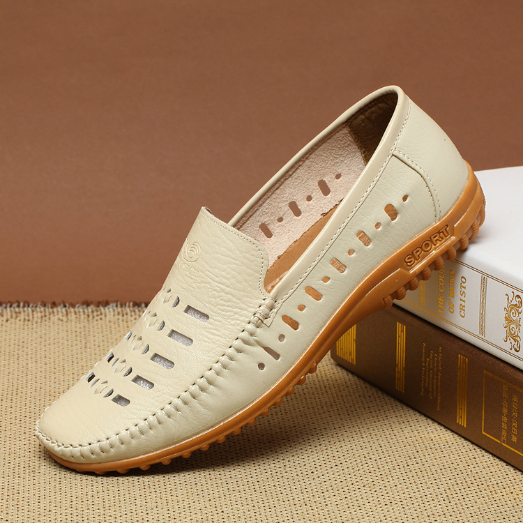 Men's Summer New Fashion Casual Shoes for Middle-aged and Elderly Men Breathable Genuine Leather Trendy Men's Sandals Holes Shoes One Piece Shipping 