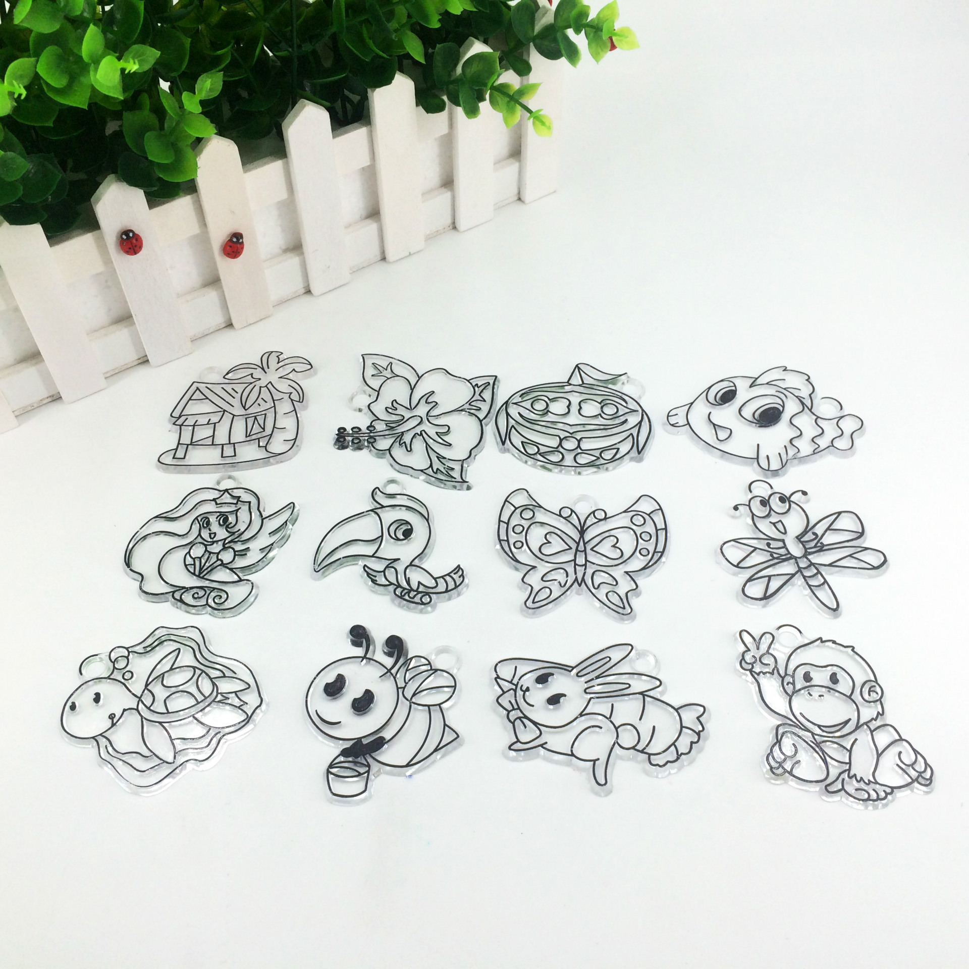 卡通膠畫模板 烤畫掛件 DIY益智塗鴉模具 PS透明塑料片