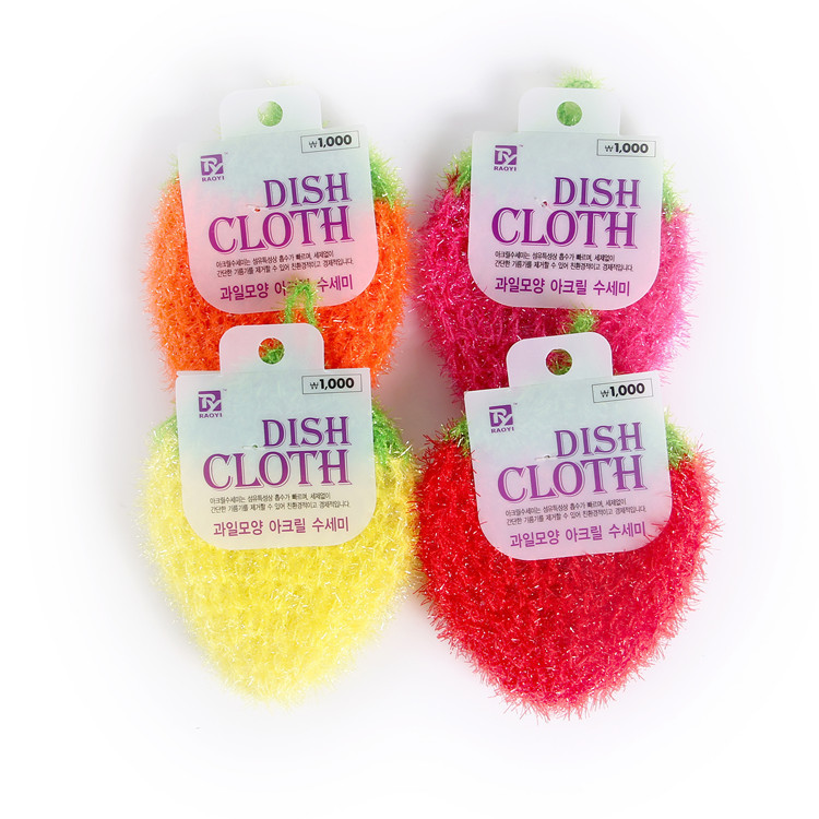 Korean creative handmade crochet strawberry acrylic dishwashing towel kitchen cleaning stain washing cloth factory wholesale