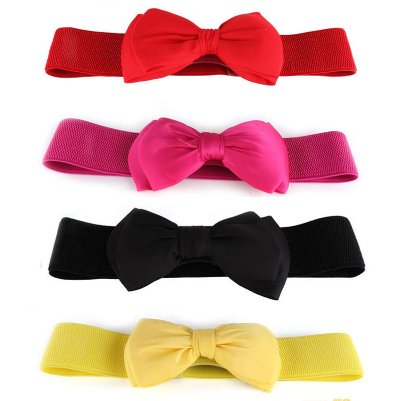 Korean version of skirt decorative belt ladies fashion chiffon bow Joker elastic wide belt a generation of hair