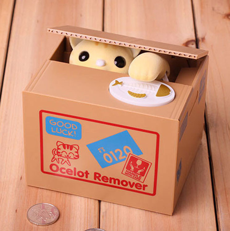 Creative cartoon children's birthday gift cat stealing money series piggy bank electric belt music piggy bank toy