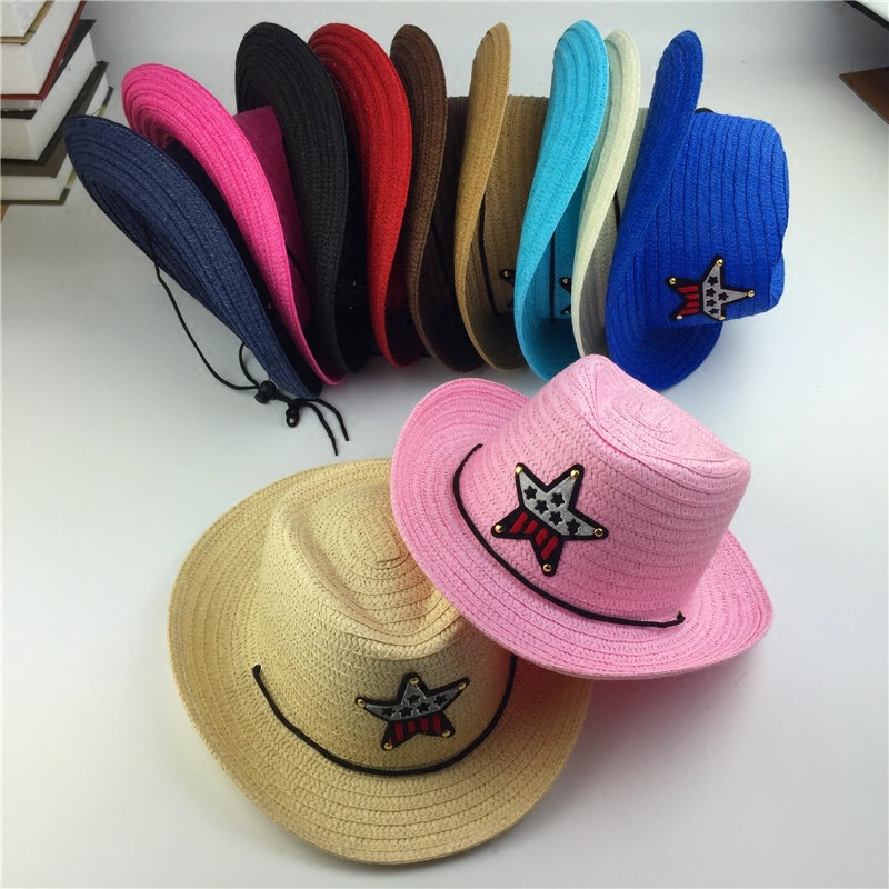 Summer Children's Sun Hat Five-pointed Star Baby Western Jazz Cowboy Hat Children's Basin Hat Children's Straw Hat
