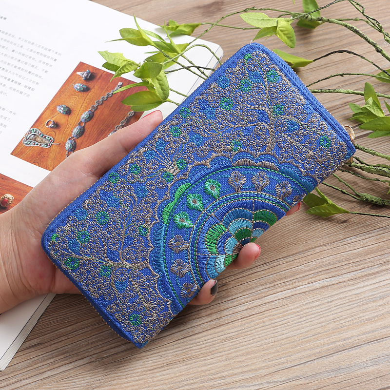 2022 new Yunnan ethnic style long zipper clutch fabric double-sided embroidery ladies wallet wholesale supply