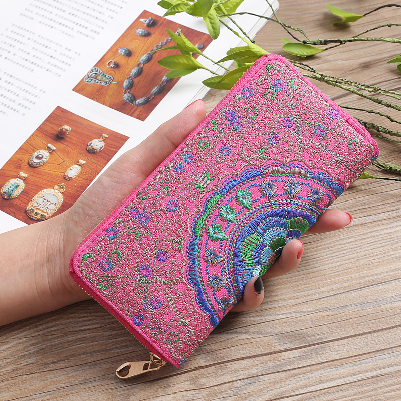 2022 new Yunnan ethnic style long zipper clutch fabric double-sided embroidery ladies wallet wholesale supply