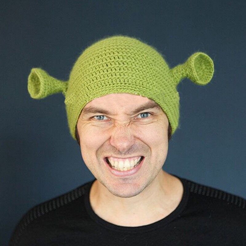 New European and American hand-woven wool adult green Shrek color hat