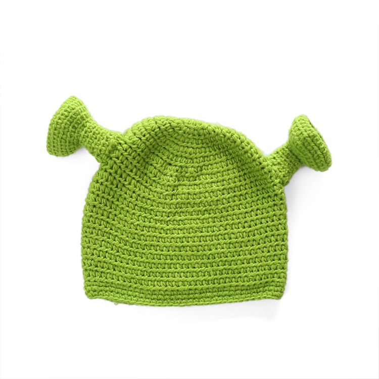 New European and American hand-woven wool adult green Shrek color hat