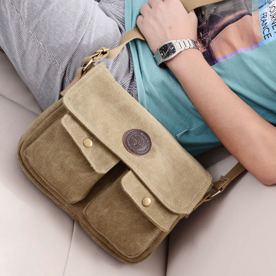 Men's Shoulder Bag Outdoor Crossbody Bag Men's Backpack Canvas Horizontal Messenger Bag Student Casual Schoolbag Crossbody Bag