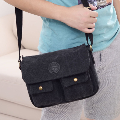 Men's Shoulder Bag Outdoor Crossbody Bag Men's Backpack Canvas Horizontal Messenger Bag Student Casual Schoolbag Crossbody Bag