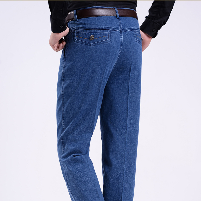 Middle-aged and elderly jeans men's summer thin loose high waist stretch business men's pants dad wear men's work pants