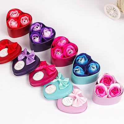 Valentine's Day small gifts to customers kindergarten 3 heart-shaped iron box soap flower gift box wedding escort gift cross-border