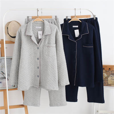 18 autumn and winter cotton air layer pajamas men's long sleeve warm plus size thickened home wear quilted suit wholesale