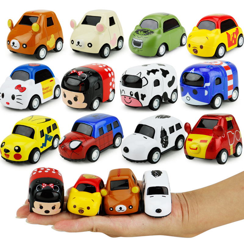 New funny cartoon pull back alloy car model Pocket toy car children's mini palm treasure Q version car