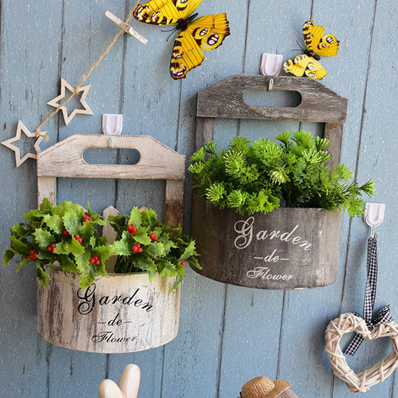 Pastoral retro wall hanging flower pot flower basket flower rack wall decoration creative hanging wall hanging wall decoration rattan rack