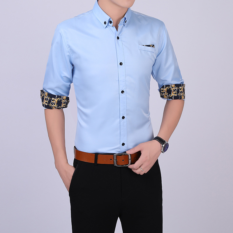Spring and Autumn 2023 Teenager's Casual Slim Thin Men's Shirt Youth Fashion Long Sleeve Shirt
