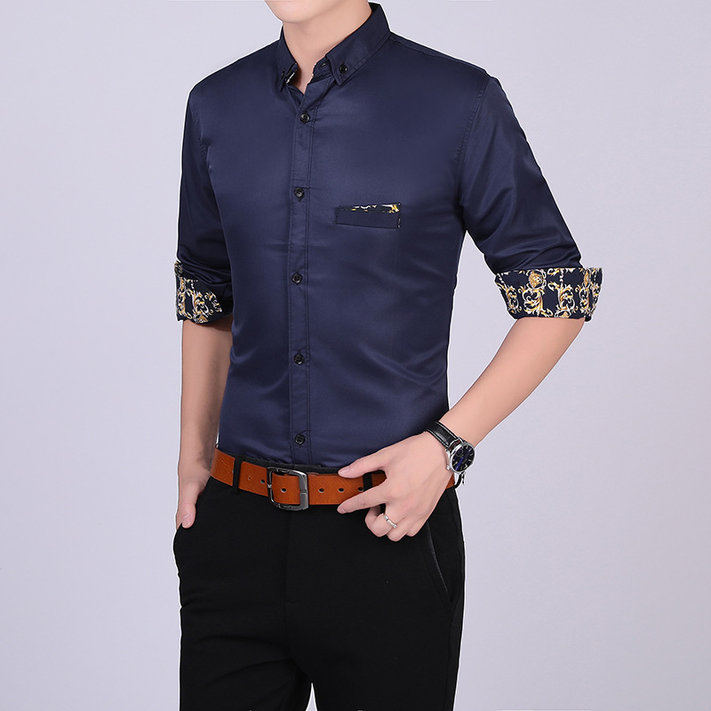 Spring and Autumn 2023 Teenager's Casual Slim Thin Men's Shirt Youth Fashion Long Sleeve Shirt