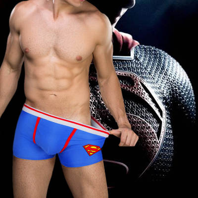 Fashion youth stretch cotton men's underwear Superman cartoon boxers plus size student trendy men's low waist underwear