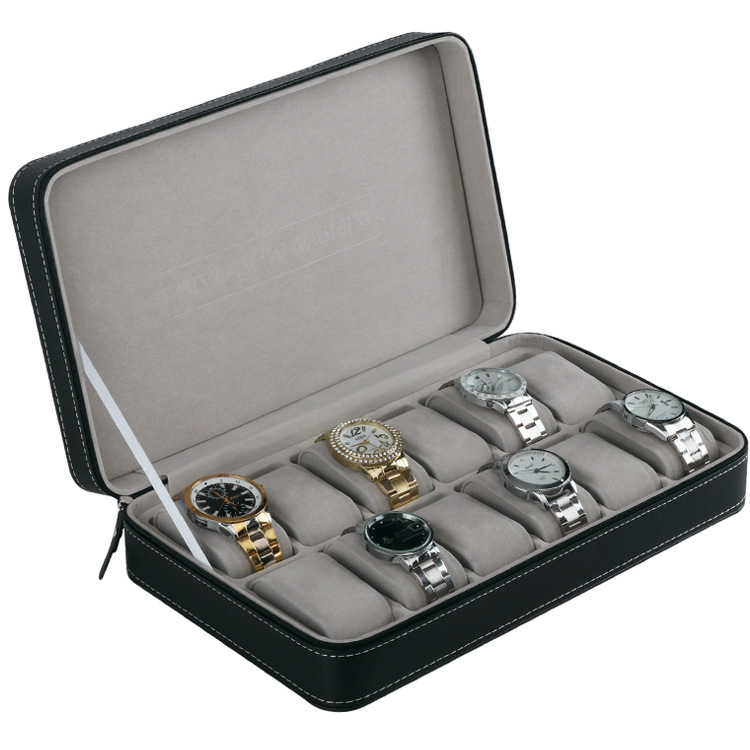 Watch zipper bag 12 watch storage display box 12 PU leather watch gift box factory in stock