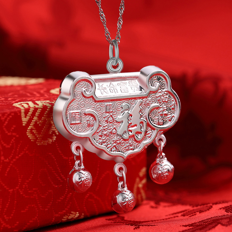 999 Sterling Silver Children's Baby Long Life Lock Foot Silver Pendant Safe Lock Long Life Rich Newborn Baby Full Moon Silver Lock
