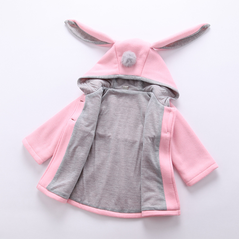 Girls' Hooded Coat Spring, Autumn and Winter New Small and Medium-sized Children's Cute Rabbit Ears Children's Wear Cross-border Children's Fashion