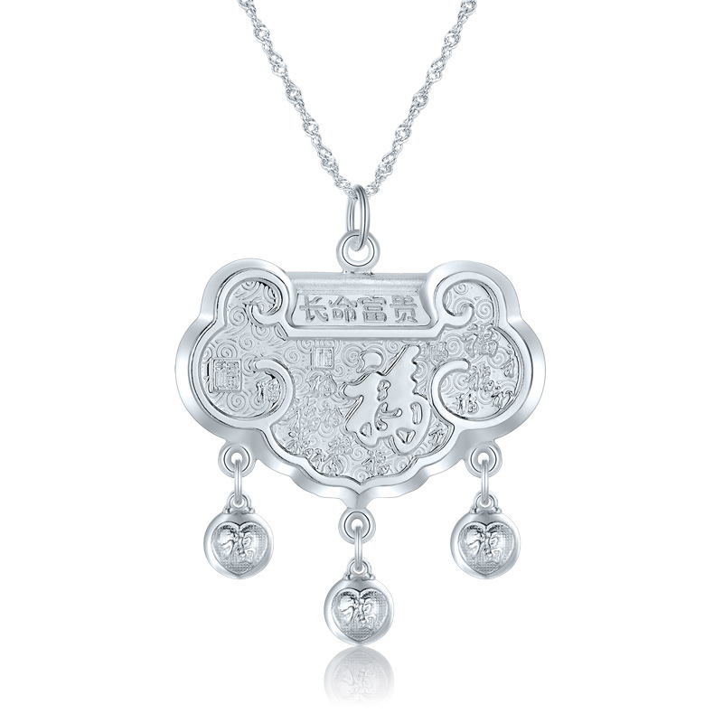 999 Sterling Silver Children's Baby Long Life Lock Foot Silver Pendant Safe Lock Long Life Rich Newborn Baby Full Moon Silver Lock